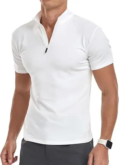 Men's White Muscle Fitness T-Shirt Round Neck Short Sleeve — feature 8