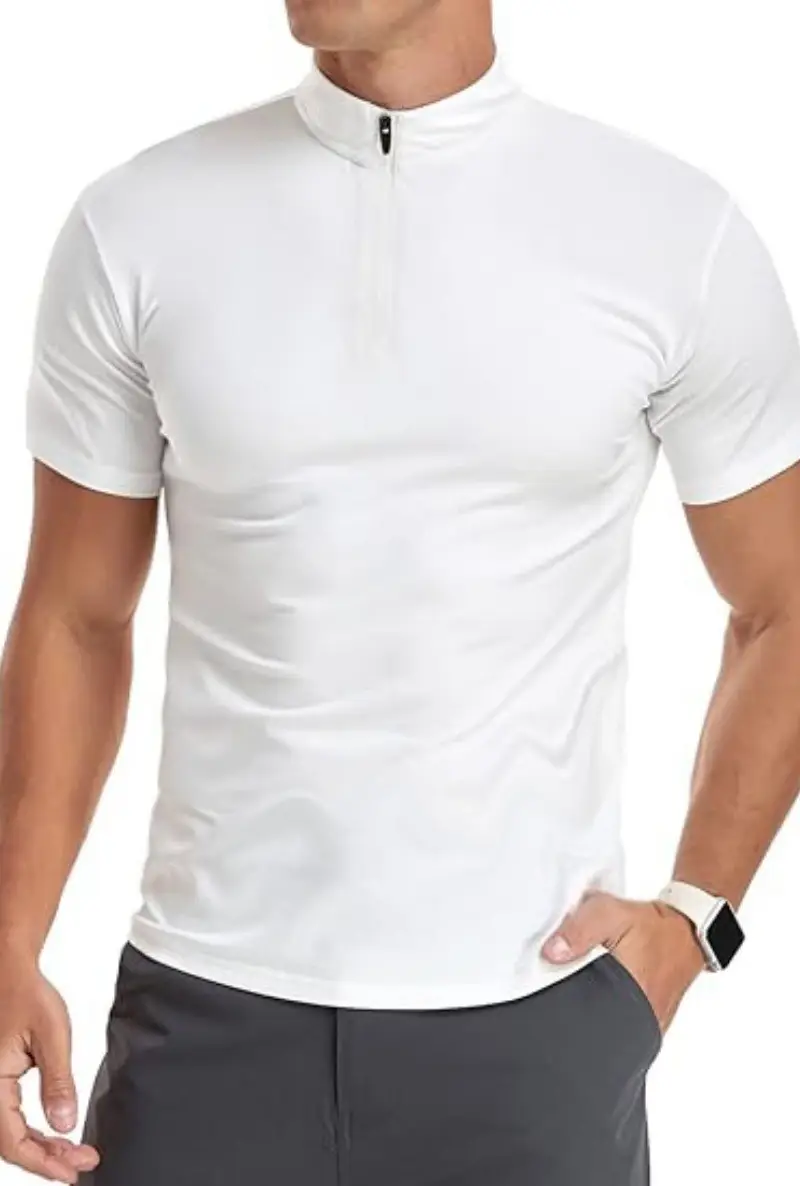 Men's White Muscle Fitness T-Shirt Round Neck Short Sleeve - Image 2