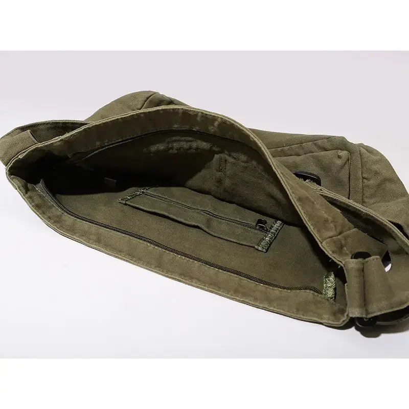 Men's Olive Canvas Shoulder Messenger Bag Large Capacity - Image 4