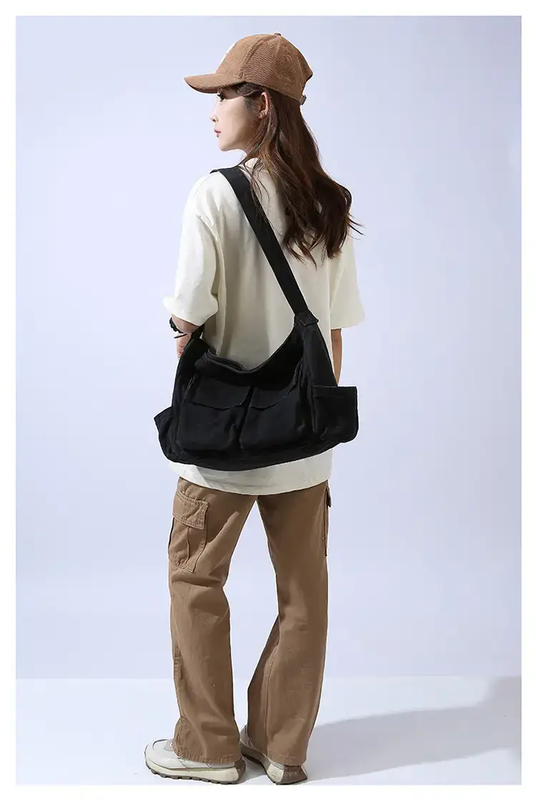 Men's Olive Canvas Shoulder Messenger Bag Large Capacity — feature 16
