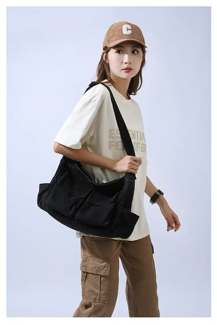 Men's Olive Canvas Shoulder Messenger Bag Large Capacity — feature 17