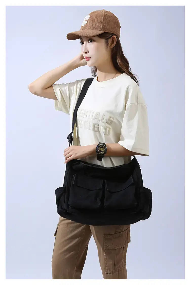 Men's Olive Canvas Shoulder Messenger Bag Large Capacity — feature 18