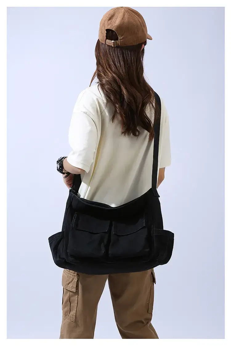 Men's Olive Canvas Shoulder Messenger Bag Large Capacity — feature 20