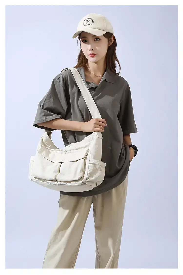 Men's Olive Canvas Shoulder Messenger Bag Large Capacity — feature 22