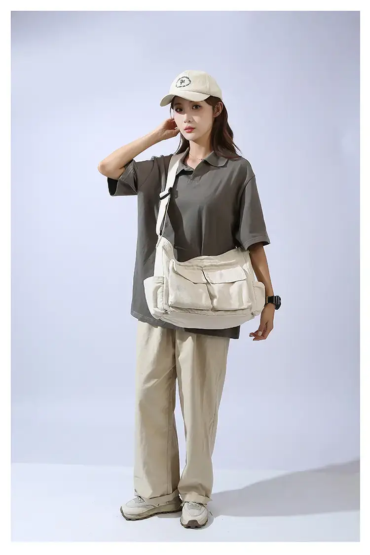 Men's Olive Canvas Shoulder Messenger Bag Large Capacity — feature 23