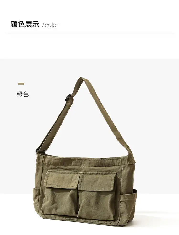 Men's Olive Canvas Shoulder Messenger Bag Large Capacity — feature 26