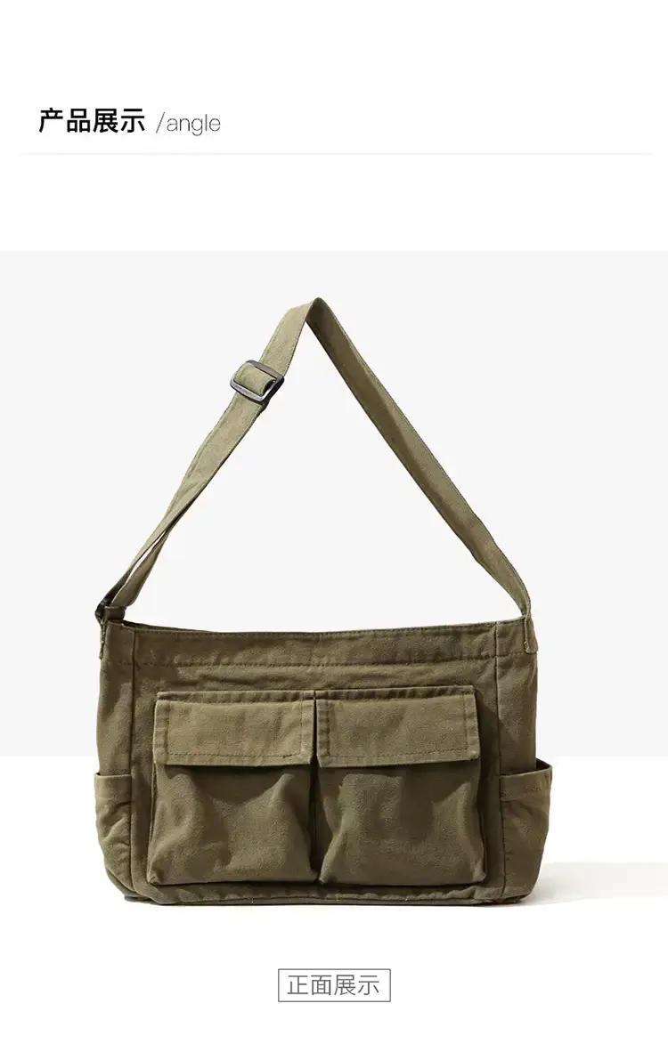 Men's Olive Canvas Shoulder Messenger Bag Large Capacity — feature 29