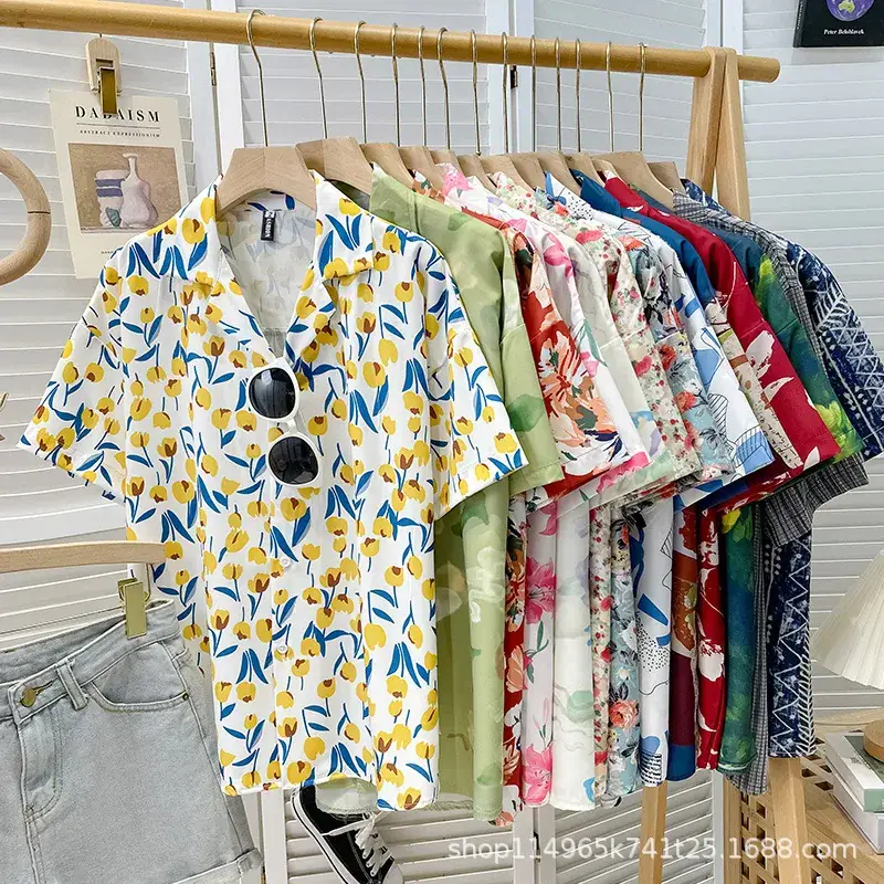 Women Japanese Retro Floral Short Sleeve Shirt - Image 43
