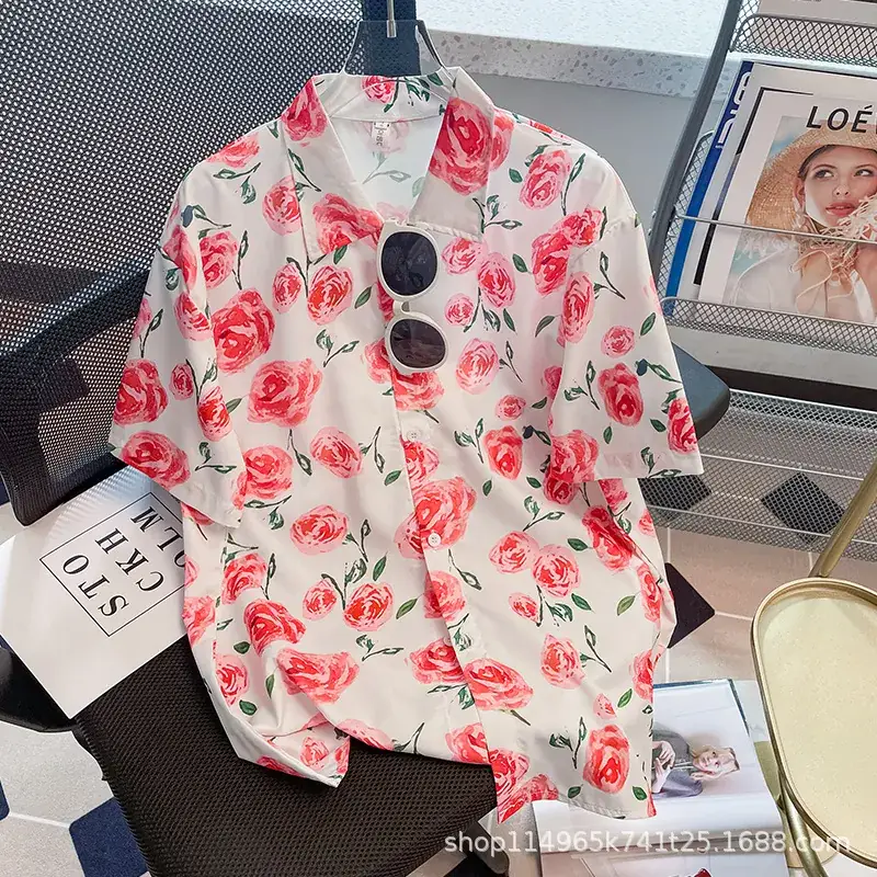 Women Japanese Retro Floral Short Sleeve Shirt - Image 30