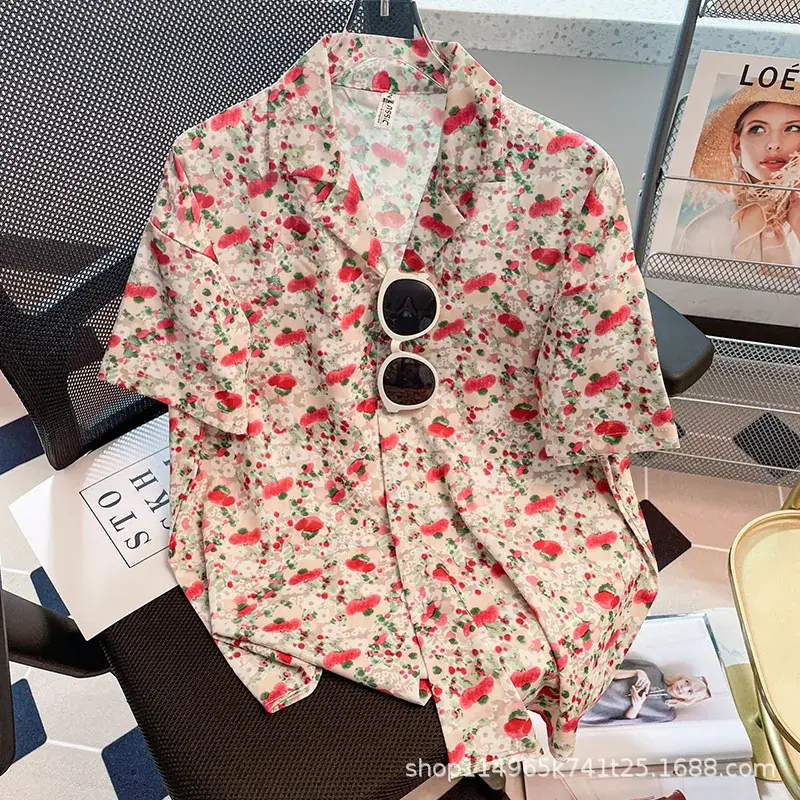 Women Japanese Retro Floral Short Sleeve Shirt - Image 6