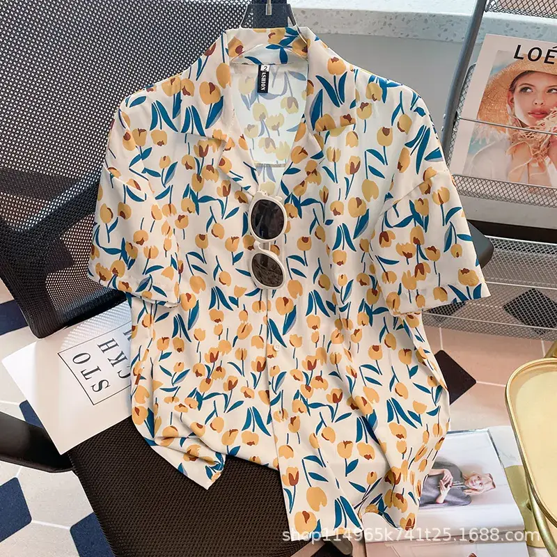 Women Japanese Retro Floral Short Sleeve Shirt - Image 7