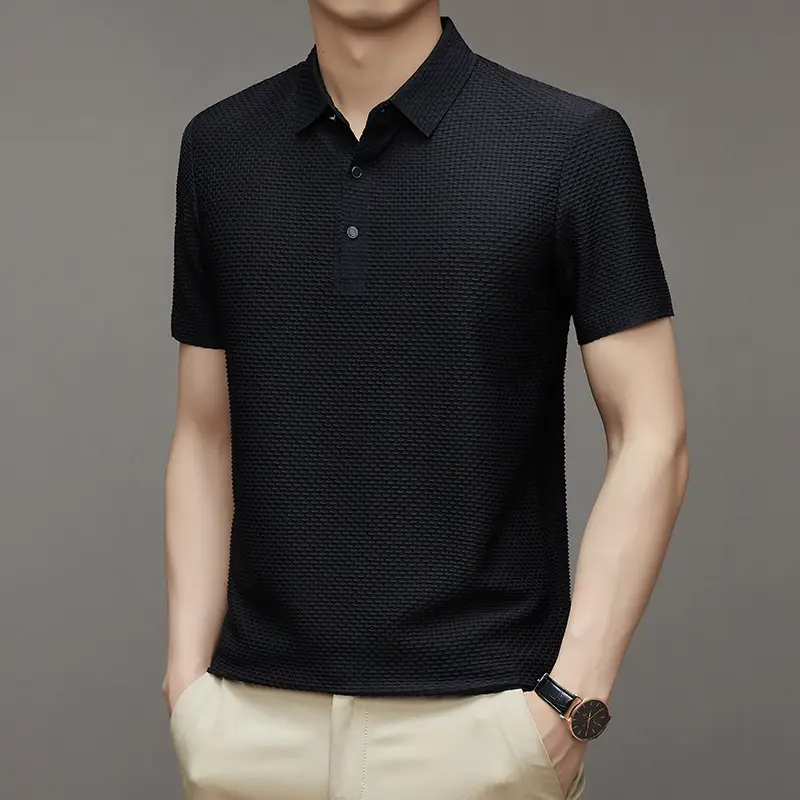 Men's Slim Fit Polo Shirt Ice Silk Dark Blue - Image 10