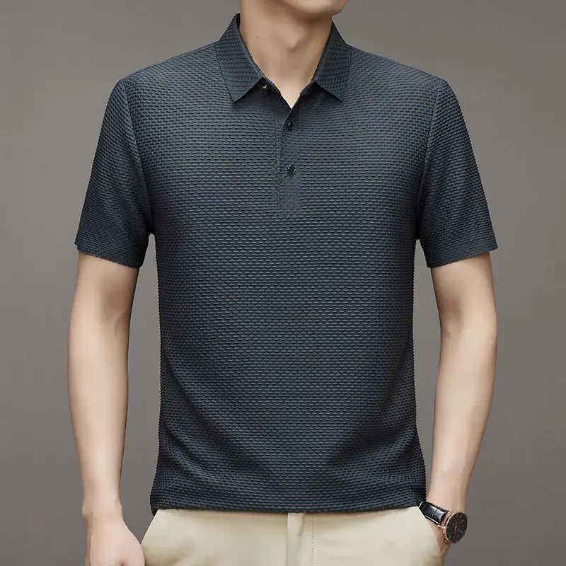 Men's Slim Fit Polo Shirt Ice Silk Dark Blue - Image 11