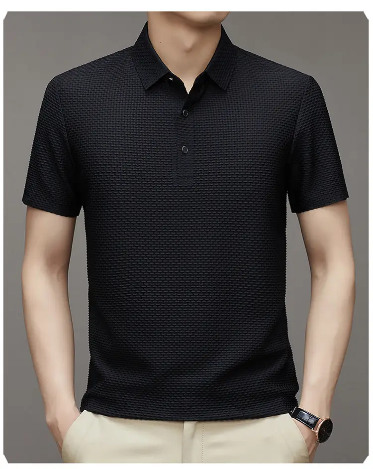 Men's Slim Fit Polo Shirt Ice Silk Dark Blue — feature 10