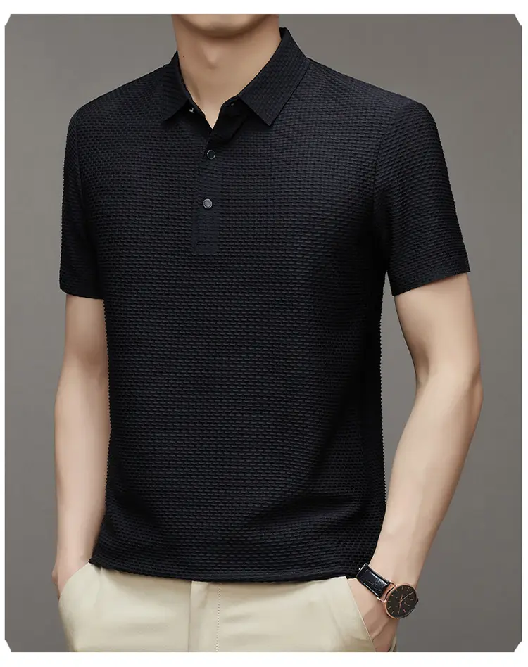 Men's Slim Fit Polo Shirt Ice Silk Dark Blue — feature 11