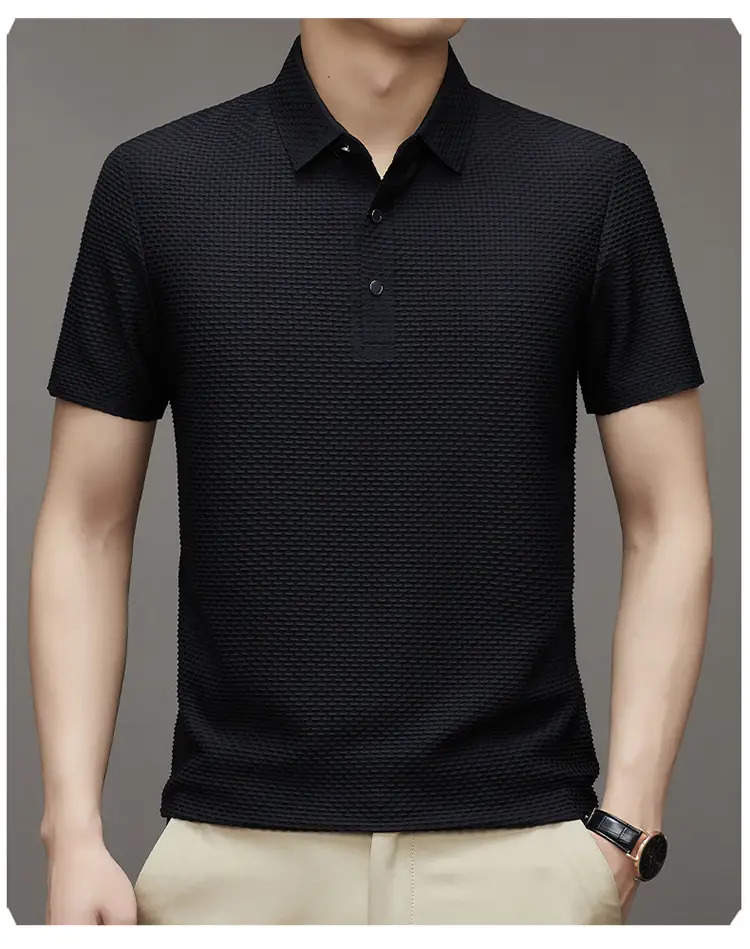 Men's Slim Fit Polo Shirt Ice Silk Dark Blue — feature 12