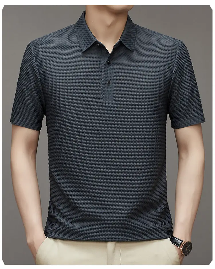 Men's Slim Fit Polo Shirt Ice Silk Dark Blue — feature 13