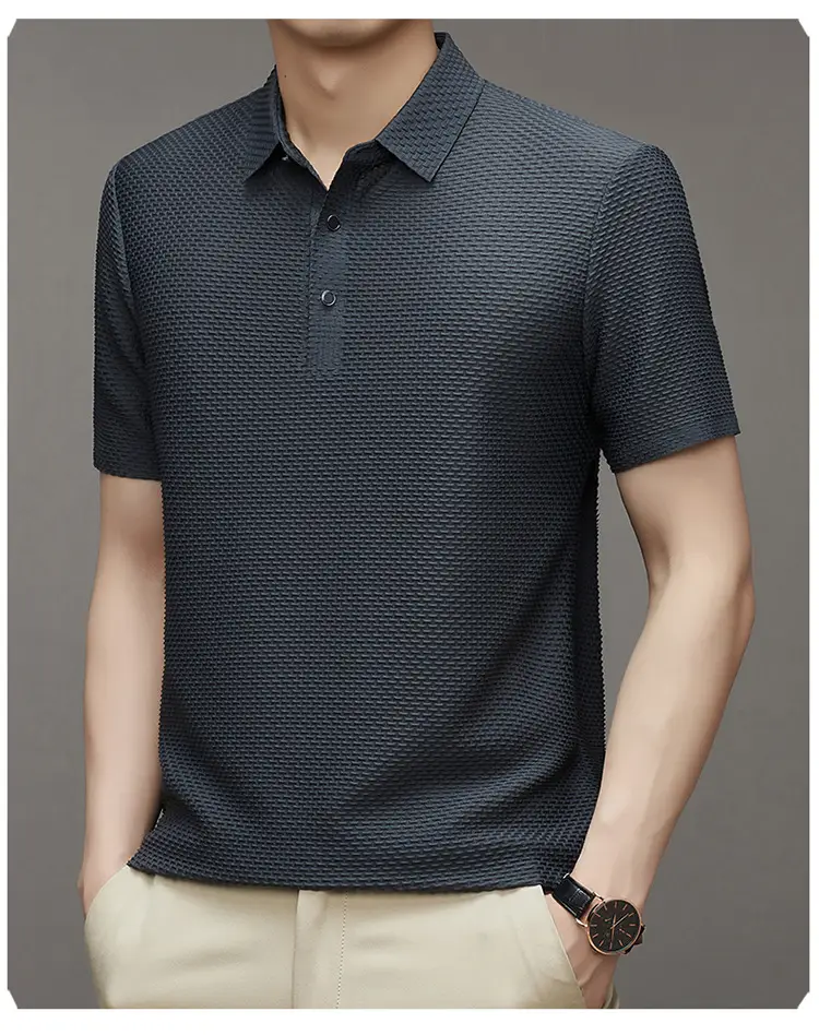 Men's Slim Fit Polo Shirt Ice Silk Dark Blue — feature 14