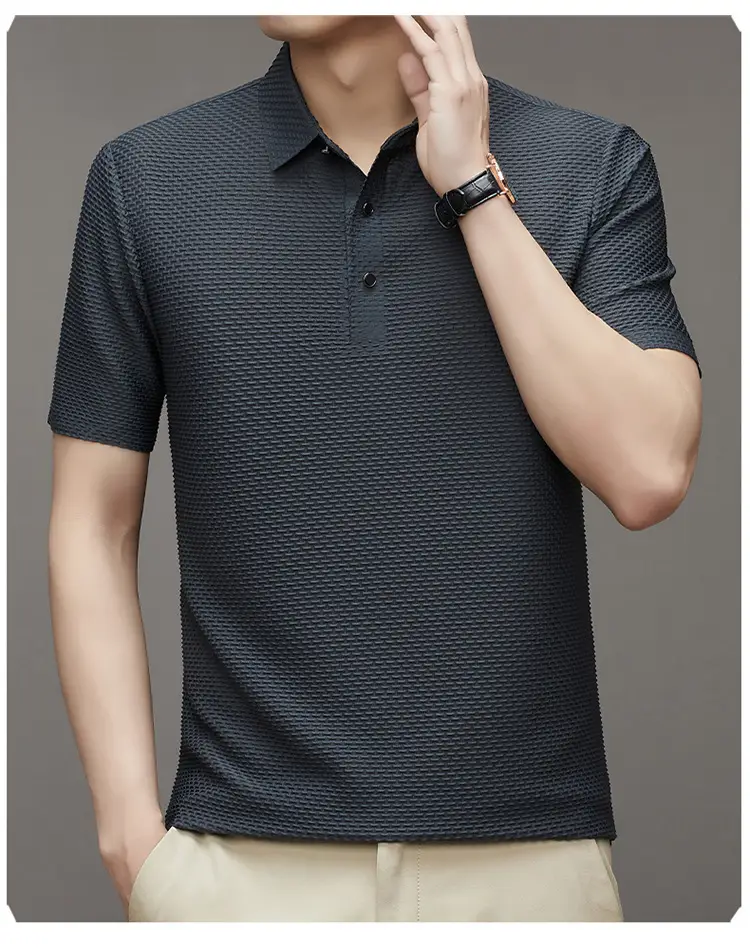 Men's Slim Fit Polo Shirt Ice Silk Dark Blue — feature 15