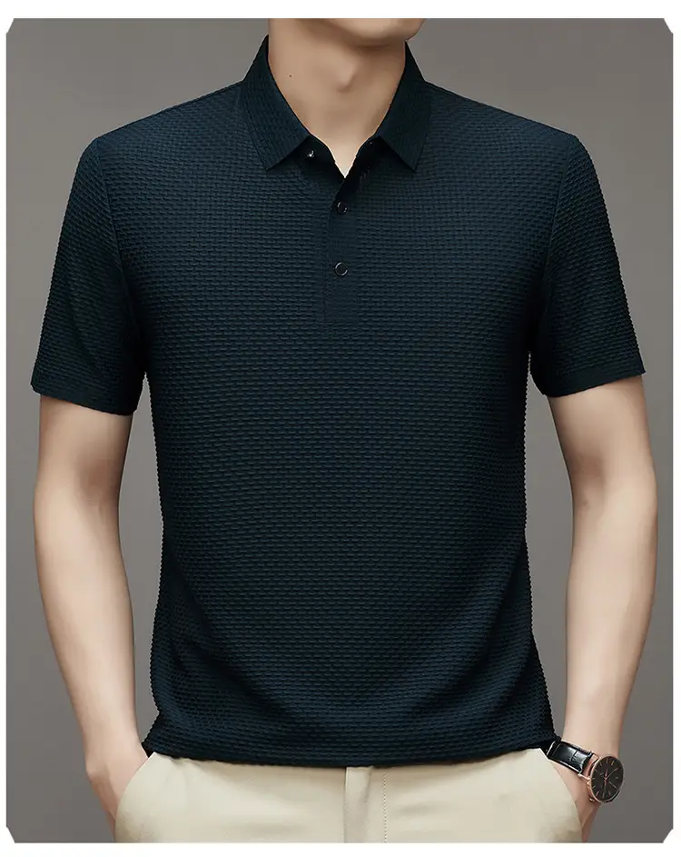 Men's Slim Fit Polo Shirt Ice Silk Dark Blue — feature 19
