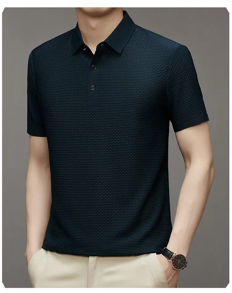 Men's Slim Fit Polo Shirt Ice Silk Dark Blue — feature 20