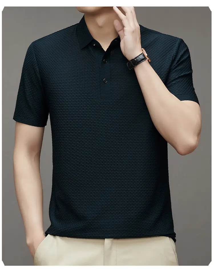 Men's Slim Fit Polo Shirt Ice Silk Dark Blue — feature 21