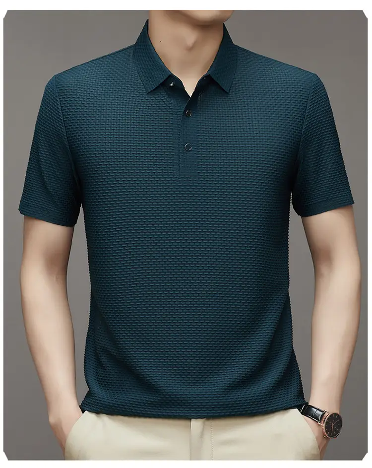 Men's Slim Fit Polo Shirt Ice Silk Dark Blue — feature 22