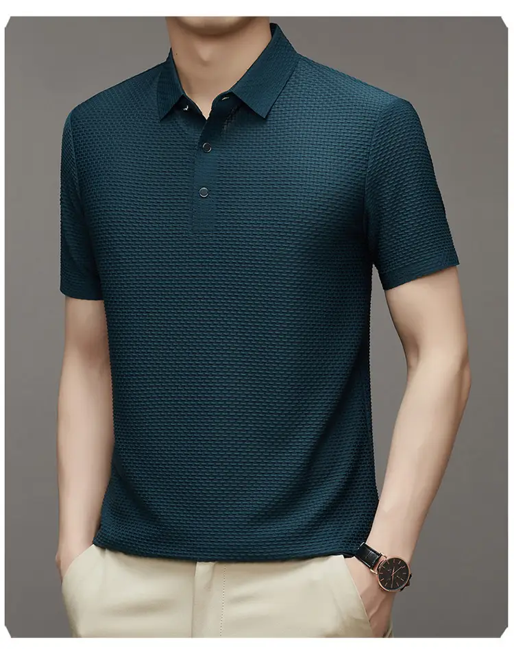 Men's Slim Fit Polo Shirt Ice Silk Dark Blue — feature 23