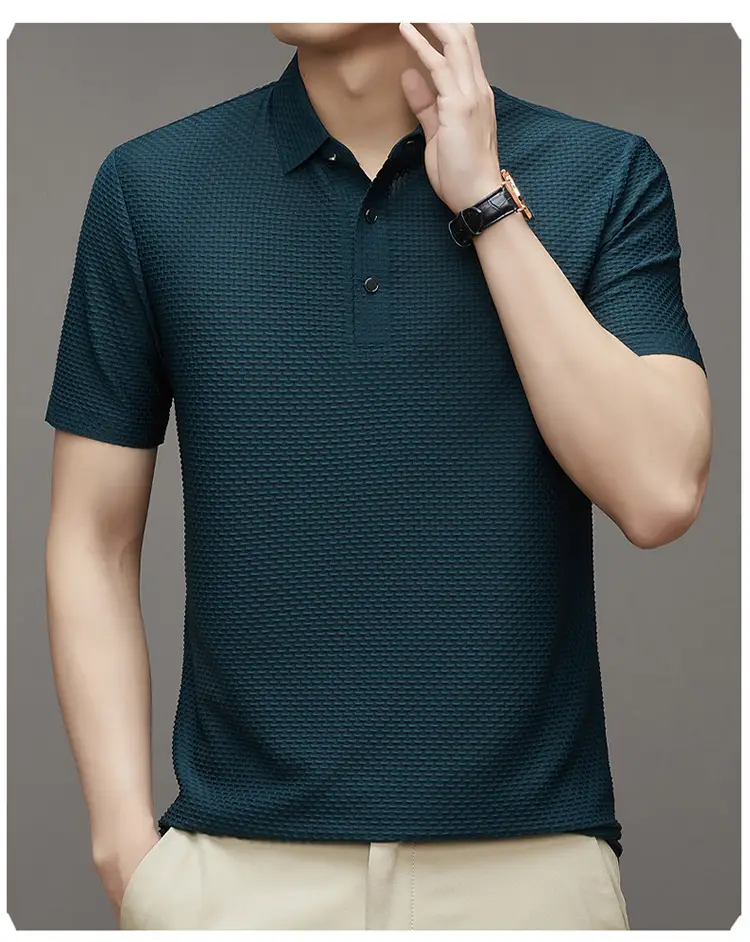 Men's Slim Fit Polo Shirt Ice Silk Dark Blue — feature 24
