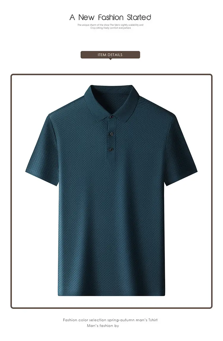 Men's Slim Fit Polo Shirt Ice Silk Dark Blue — feature 26