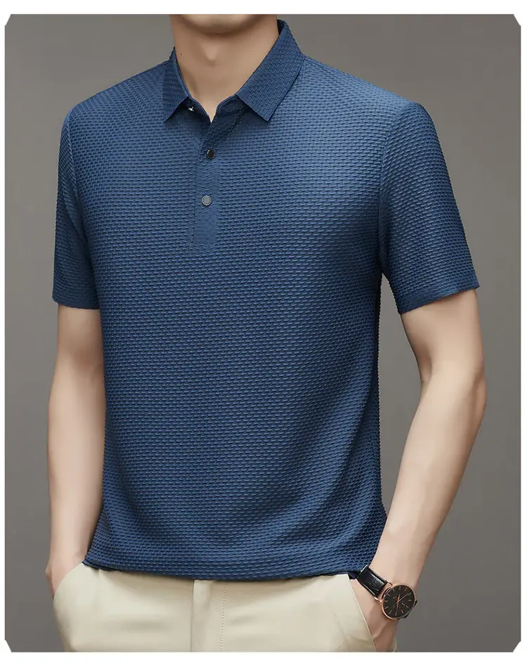 Men's Slim Fit Polo Shirt Ice Silk Dark Blue — feature 8