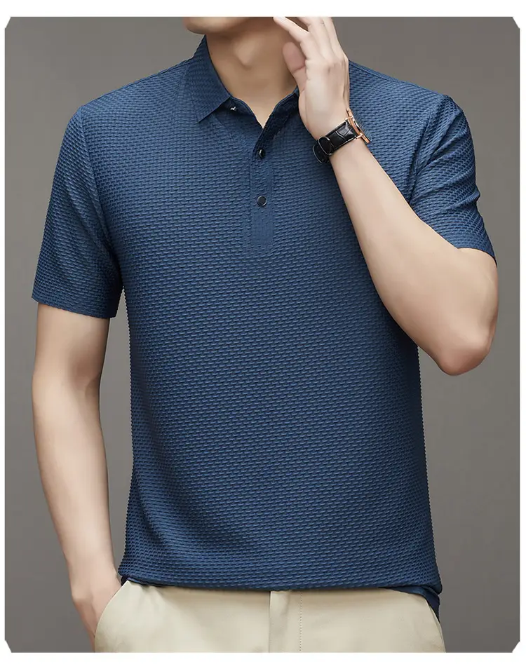 Men's Slim Fit Polo Shirt Ice Silk Dark Blue — feature 9