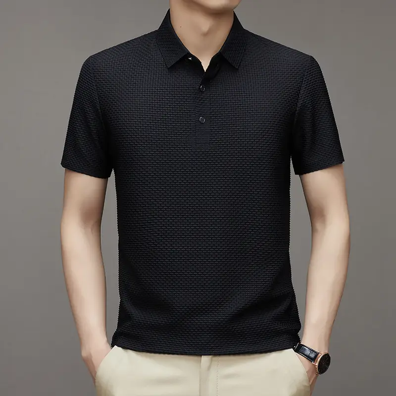 Men's Slim Fit Polo Shirt Ice Silk Dark Blue - Image 2
