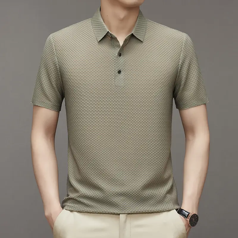 Men's Slim Fit Polo Shirt Ice Silk Dark Blue - Image 4