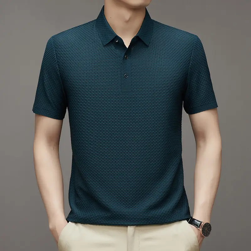 Men's Slim Fit Polo Shirt Ice Silk Dark Blue - Image 6