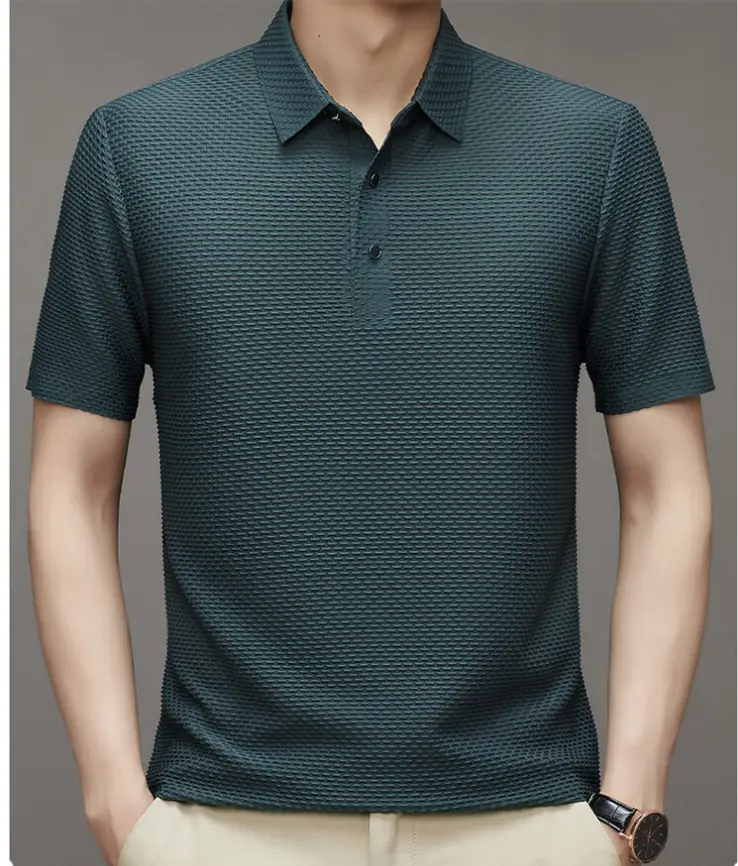 Men's Slim Fit Polo Shirt Ice Silk Dark Blue - Image 7