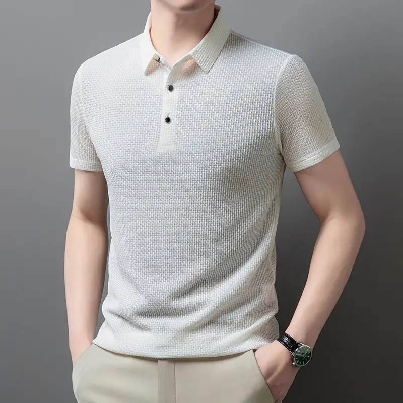 Men's Slim Fit Polo Shirt Ice Silk Dark Blue - Image 8