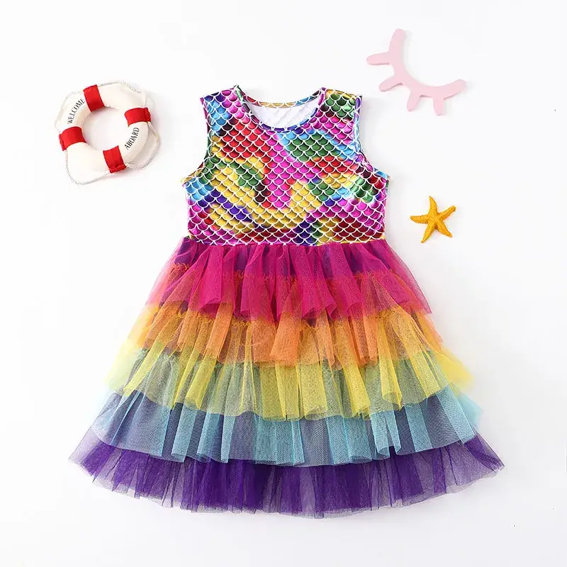 Girls Gradient Mermaid Dress with Tulle Skirt - Image 8