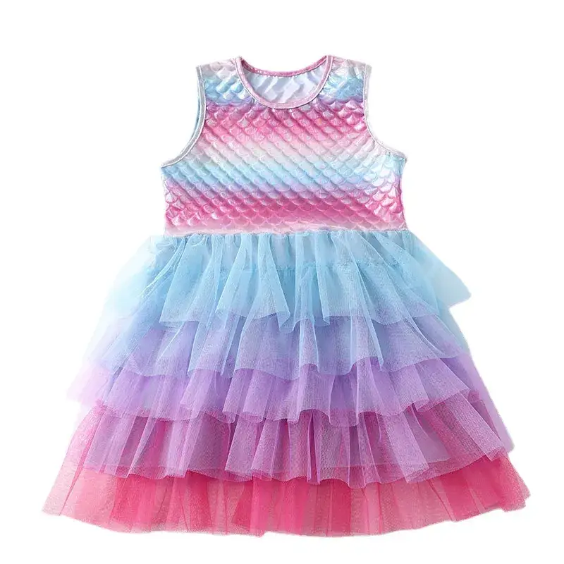 Girls Gradient Mermaid Dress with Tulle Skirt - Image 11