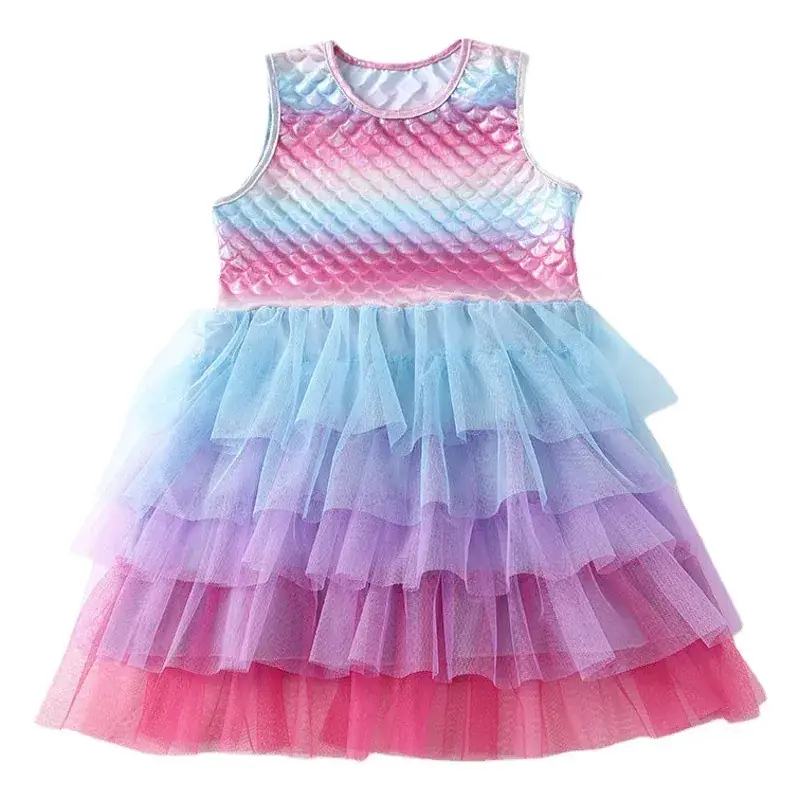 Girls Gradient Mermaid Dress with Tulle Skirt