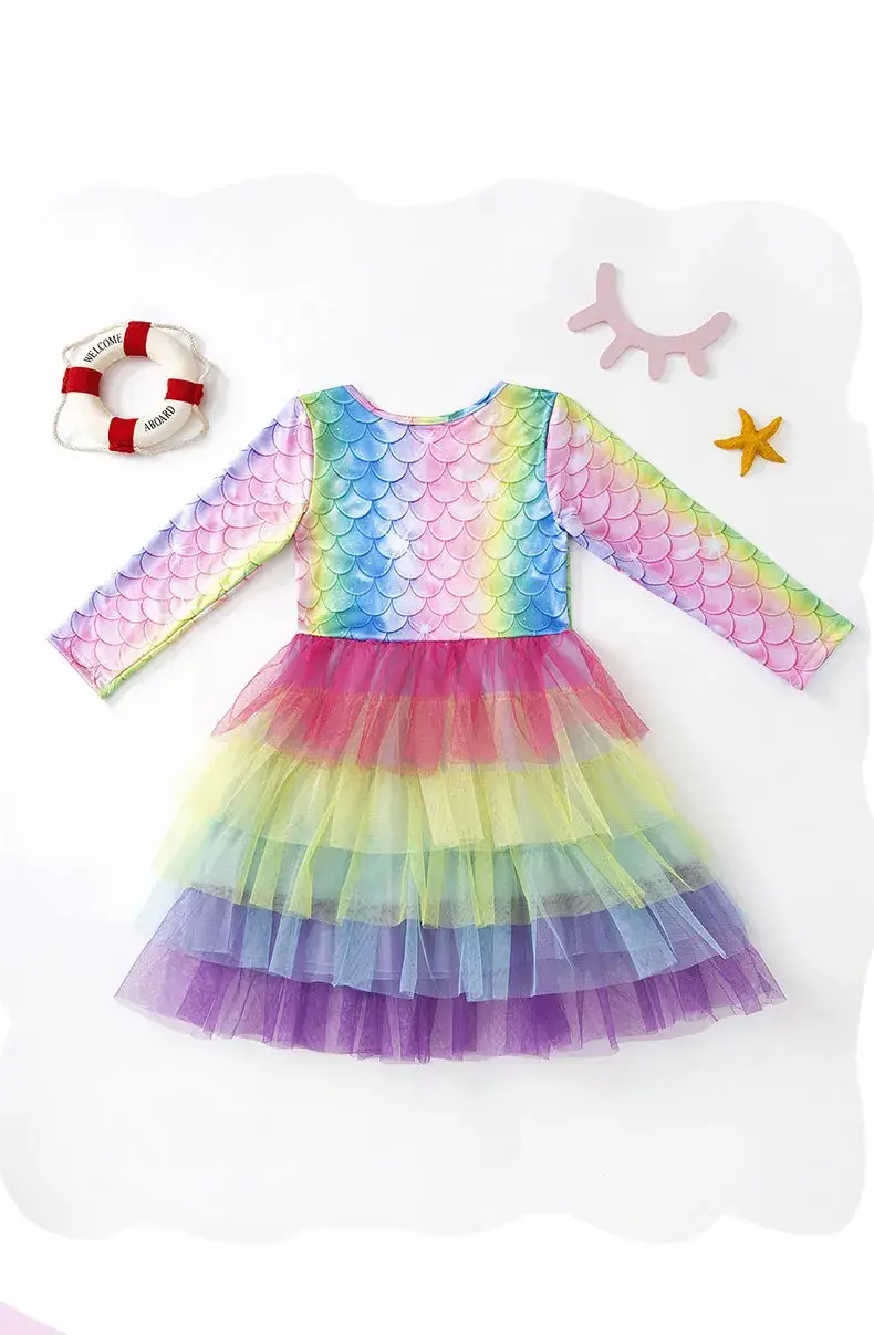 Girls Gradient Mermaid Dress with Tulle Skirt — feature 7