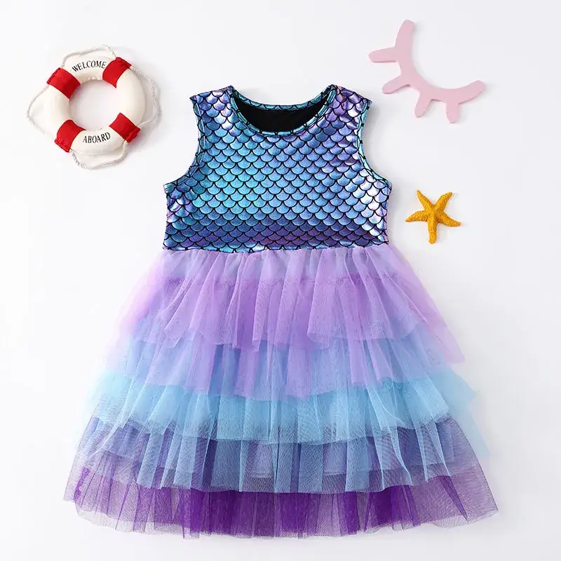 Girls Gradient Mermaid Dress with Tulle Skirt - Image 2