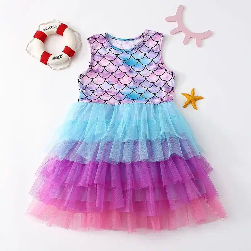 Girls Gradient Mermaid Dress with Tulle Skirt - Image 3