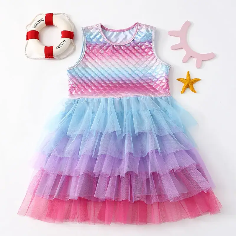 Girls Gradient Mermaid Dress with Tulle Skirt - Image 4
