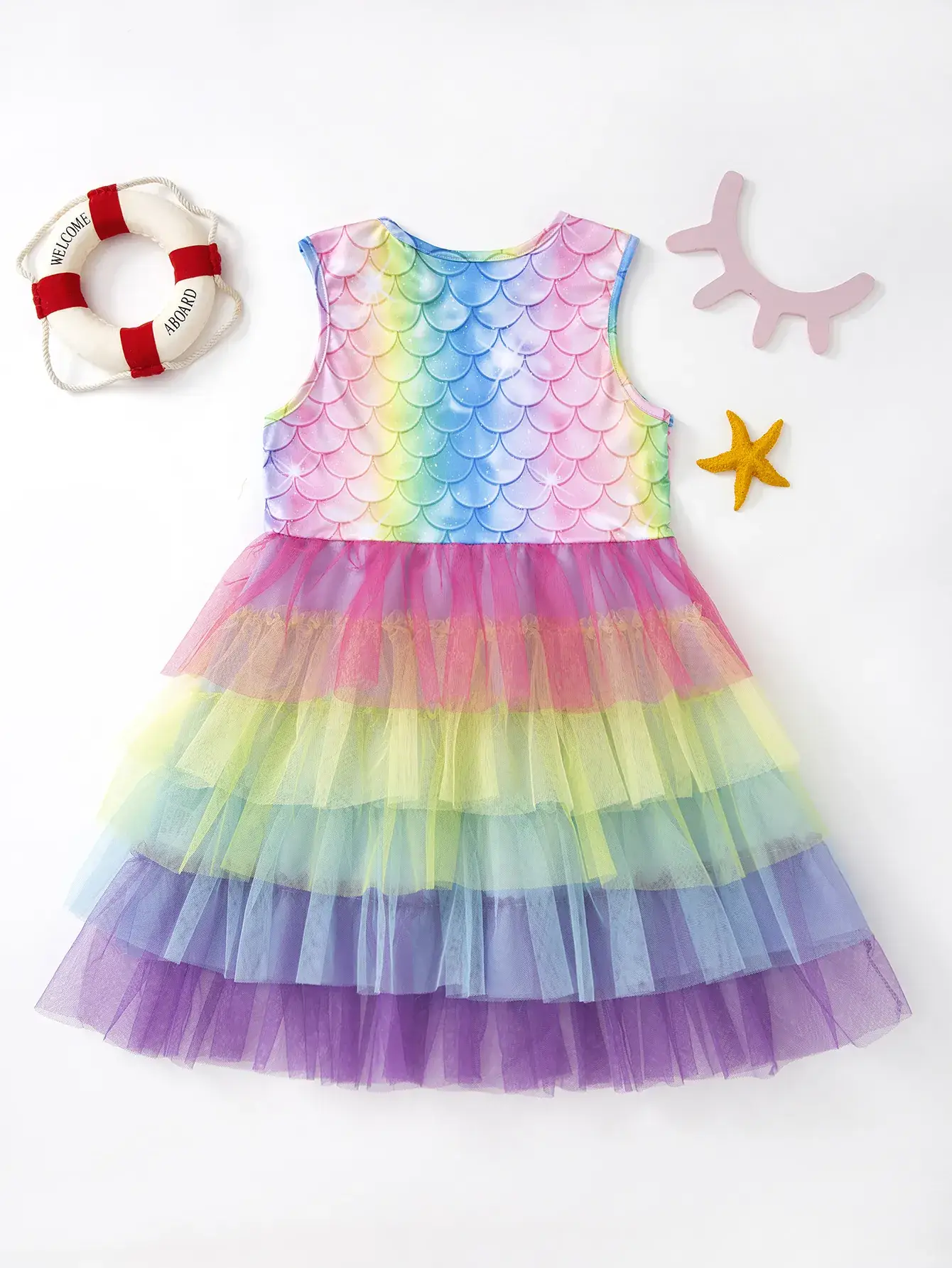 Girls Gradient Mermaid Dress with Tulle Skirt - Image 6