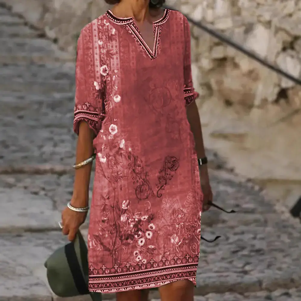 2024 Women's Green Floral V Neck Short Sleeve Kurti - Image 7