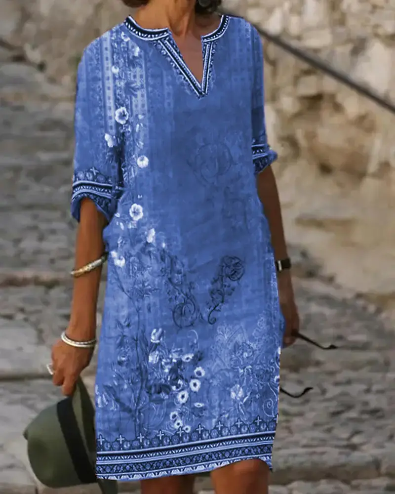 2024 Women's Green Floral V Neck Short Sleeve Kurti - Image 3