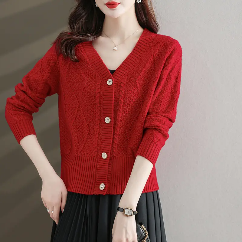 Purple V-Neck Knitted Cardigan for Women - Image 8