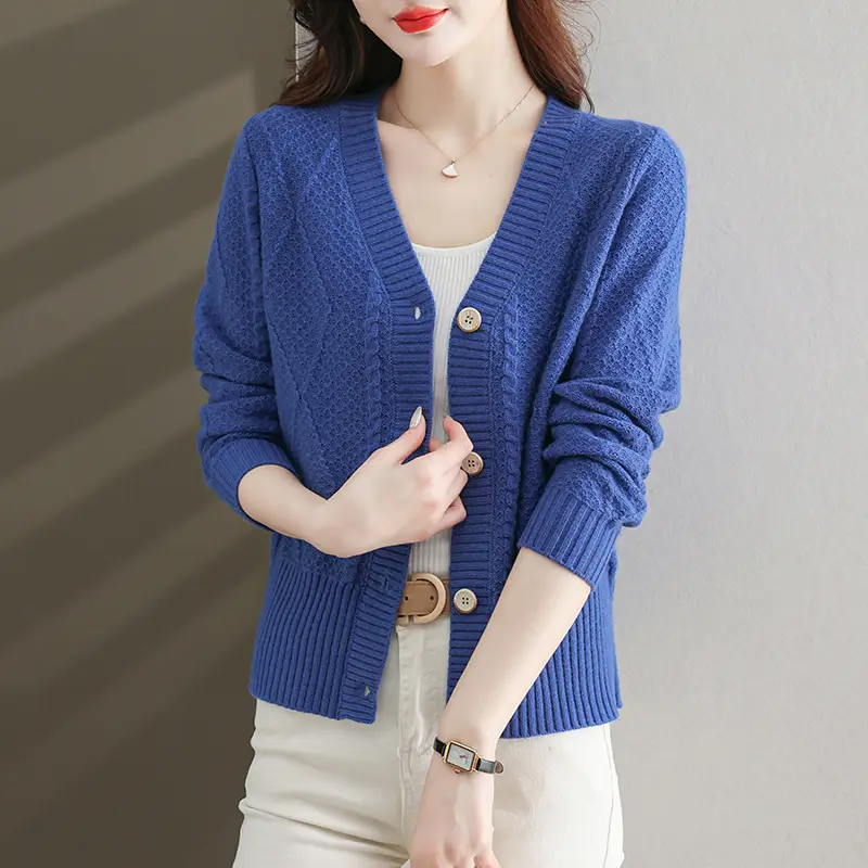 Purple V-Neck Knitted Cardigan for Women - Image 10