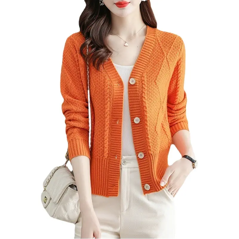 Purple V-Neck Knitted Cardigan for Women